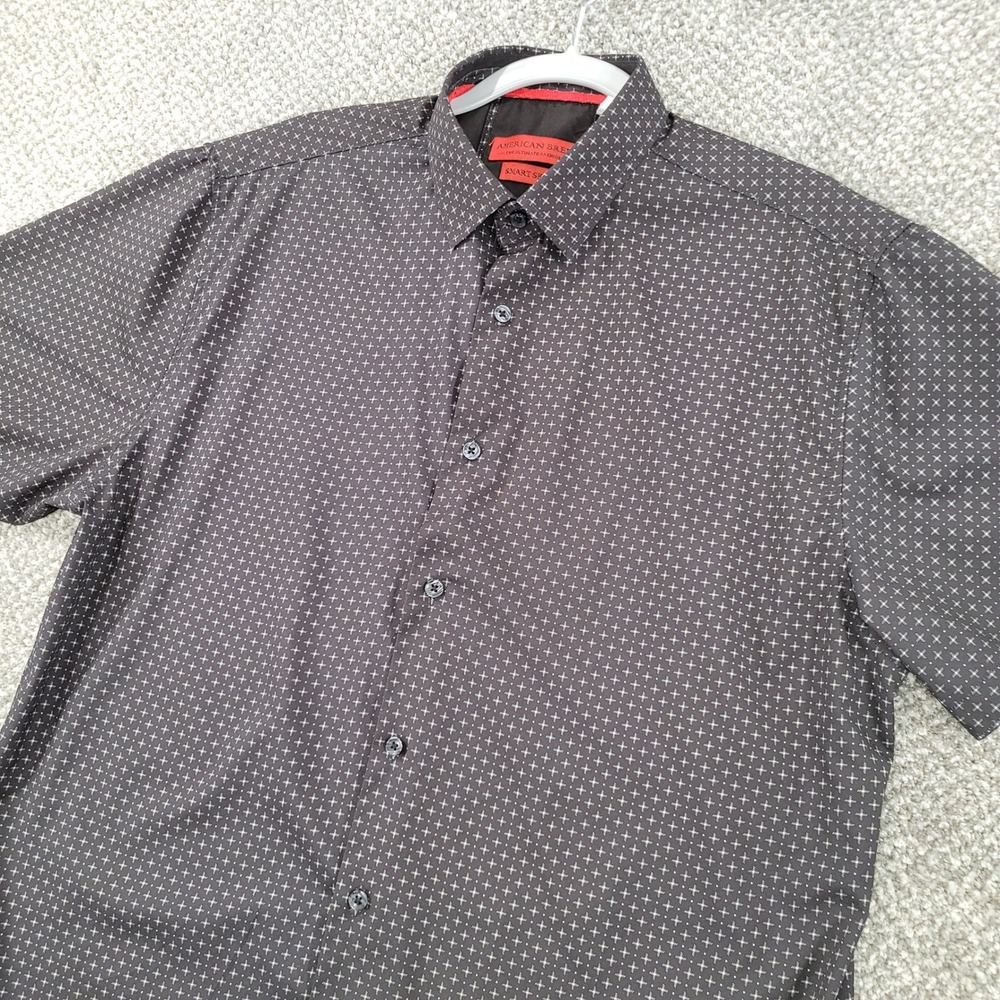 American Breed Mens XL Smart Shirt Black White Geometric Cross Short Sleeve‎